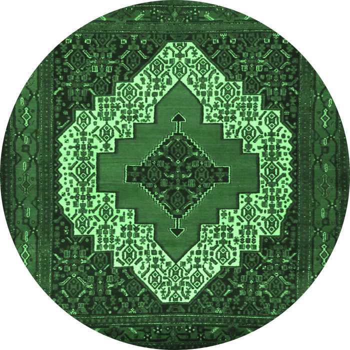 Round Persian Emerald Green Traditional Rug, tr2229emgrn