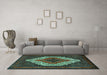 Machine Washable Persian Turquoise Traditional Area Rugs in a Living Room,, wshtr2229turq