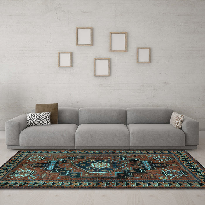 Machine Washable Persian Light Blue Traditional Rug in a Living Room, wshtr222lblu