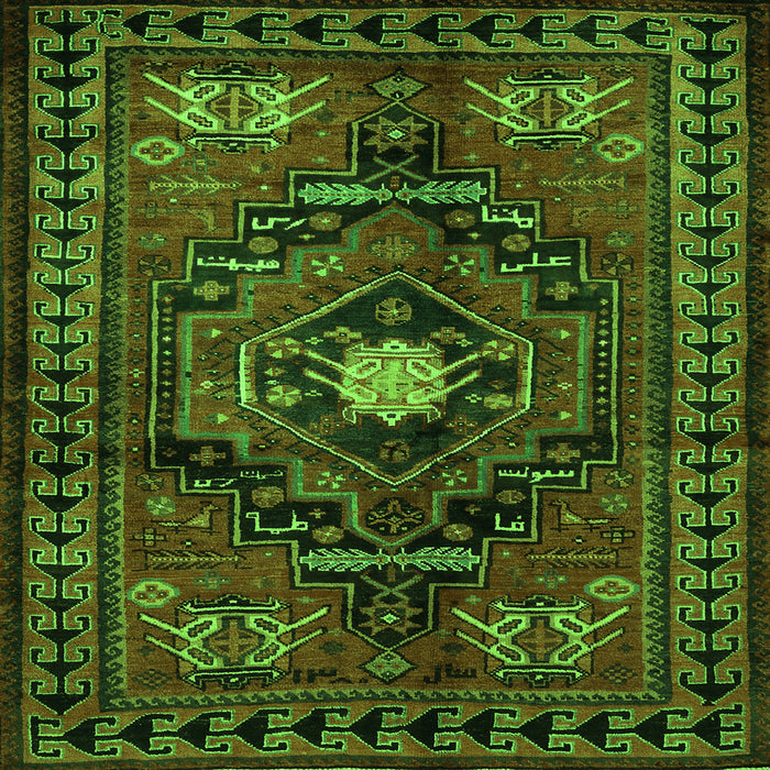 Round Machine Washable Persian Green Traditional Area Rugs, wshtr222grn