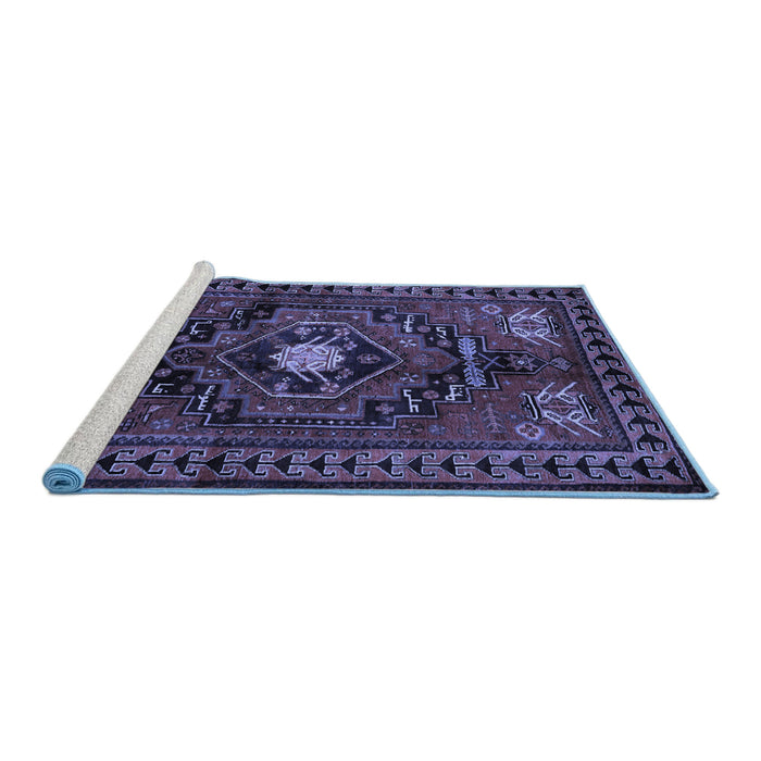 Sideview of Machine Washable Persian Blue Traditional Rug, wshtr222blu