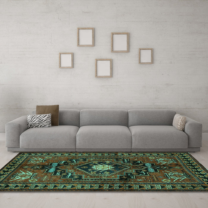 Machine Washable Persian Turquoise Traditional Area Rugs in a Living Room,, wshtr222turq