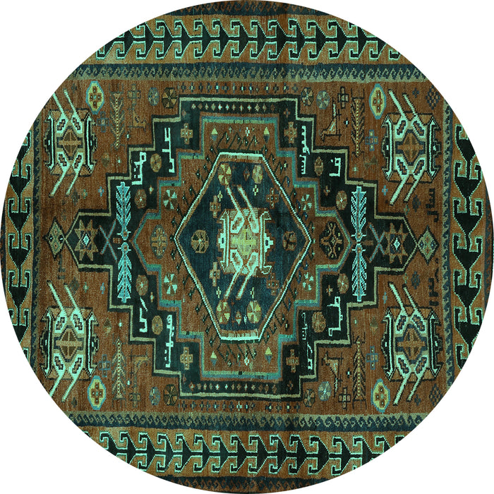 Round Machine Washable Persian Turquoise Traditional Area Rugs, wshtr222turq