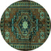 Round Machine Washable Persian Turquoise Traditional Area Rugs, wshtr222turq