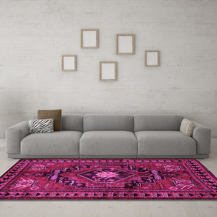 Machine Washable Persian Pink Traditional Rug in a Living Room, wshtr222pnk