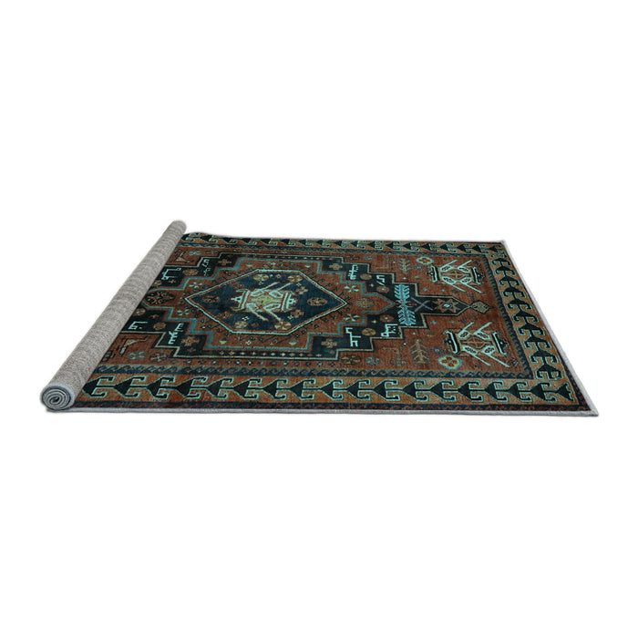 Sideview of Machine Washable Persian Light Blue Traditional Rug, wshtr222lblu
