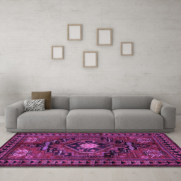Machine Washable Persian Purple Traditional Area Rugs in a Living Room, wshtr222pur