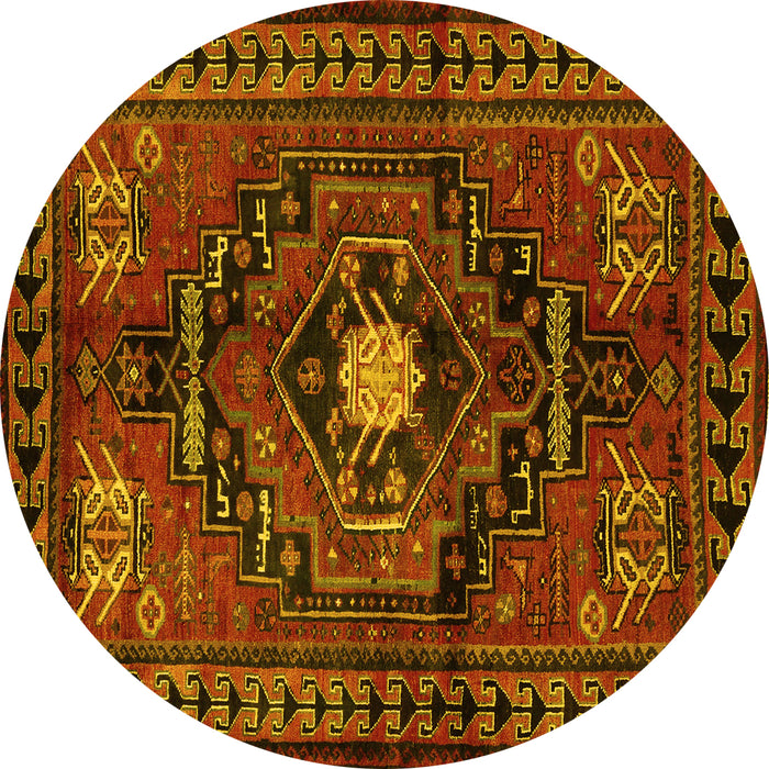 Round Machine Washable Persian Yellow Traditional Rug, wshtr222yw