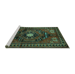 Sideview of Machine Washable Persian Turquoise Traditional Area Rugs, wshtr222turq