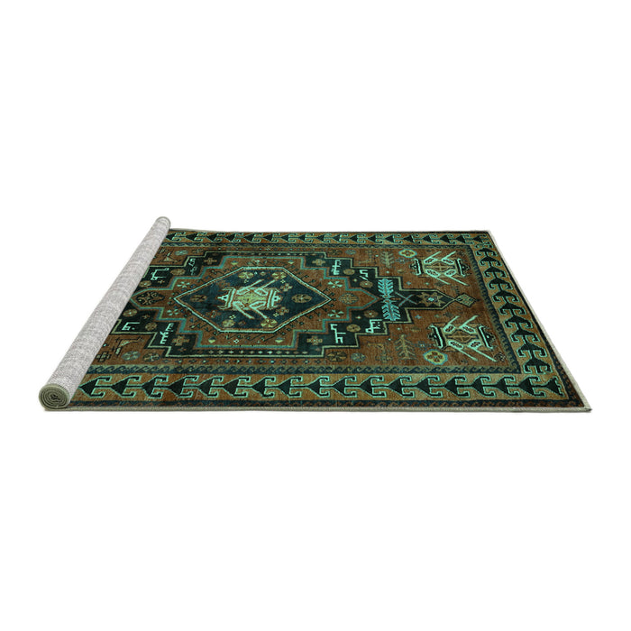 Sideview of Machine Washable Persian Turquoise Traditional Area Rugs, wshtr222turq