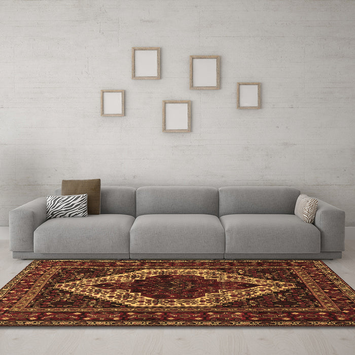 Machine Washable Persian Brown Traditional Rug in a Living Room,, wshtr2230brn