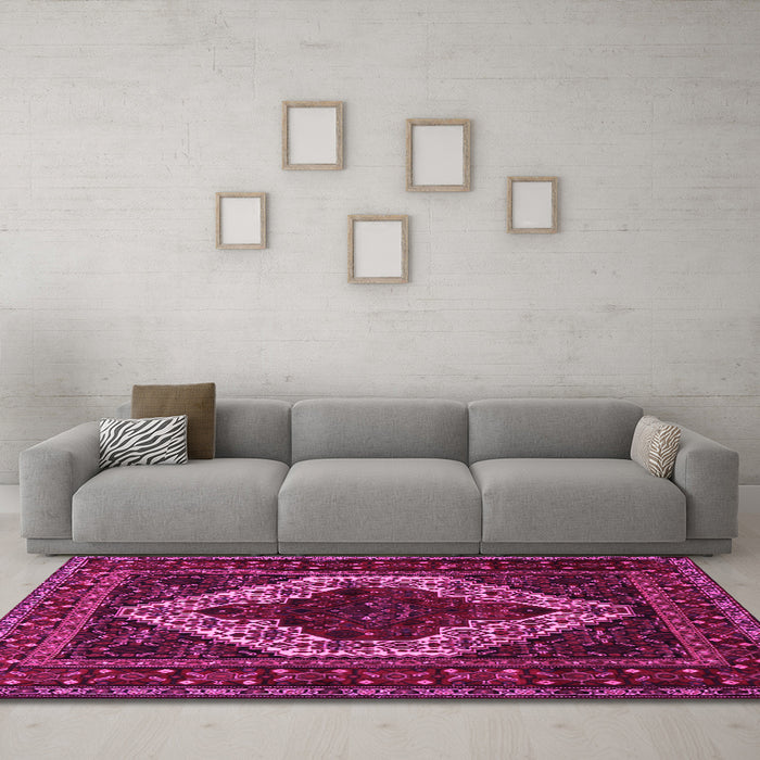 Machine Washable Persian Pink Traditional Rug in a Living Room, wshtr2230pnk