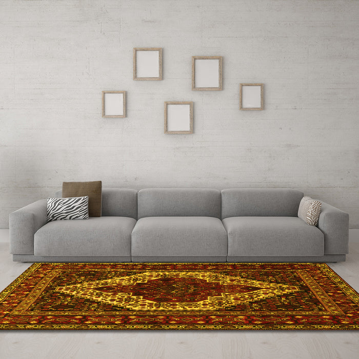 Machine Washable Persian Yellow Traditional Rug in a Living Room, wshtr2230yw
