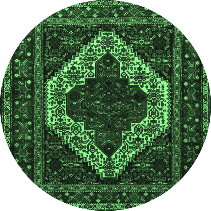 Round Machine Washable Persian Emerald Green Traditional Area Rugs, wshtr2230emgrn
