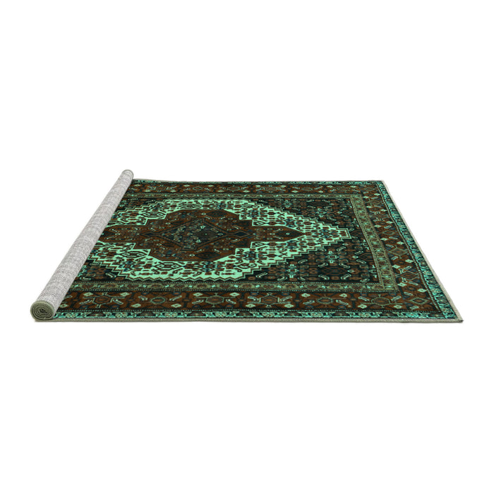 Sideview of Machine Washable Persian Turquoise Traditional Area Rugs, wshtr2230turq