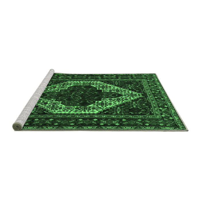 Sideview of Machine Washable Persian Emerald Green Traditional Area Rugs, wshtr2230emgrn