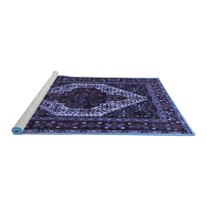 Sideview of Machine Washable Persian Blue Traditional Rug, wshtr2230blu