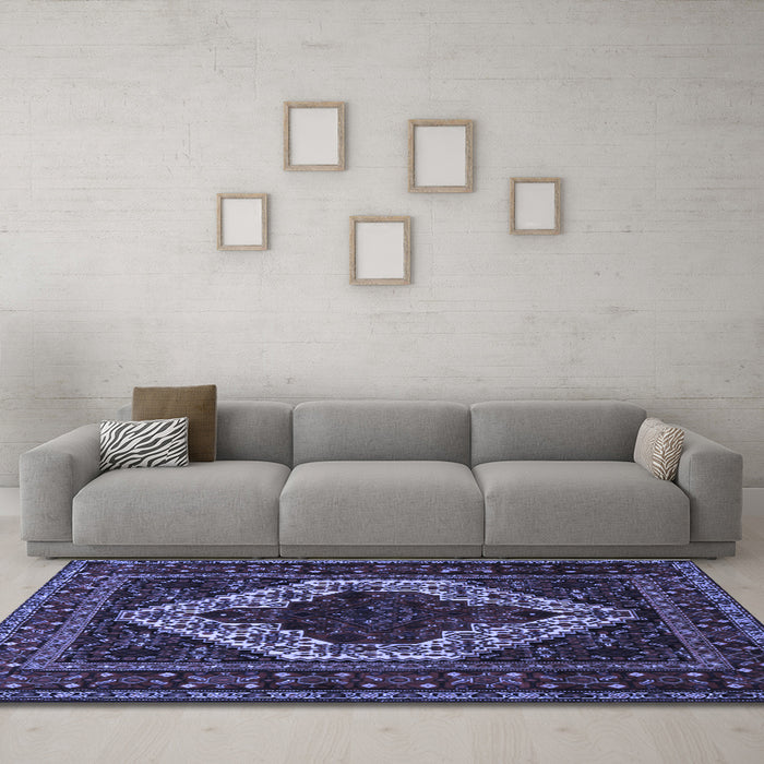 Machine Washable Persian Blue Traditional Rug in a Living Room, wshtr2230blu