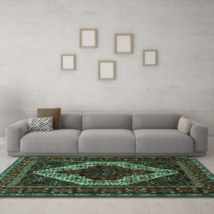 Machine Washable Persian Turquoise Traditional Area Rugs in a Living Room,, wshtr2230turq