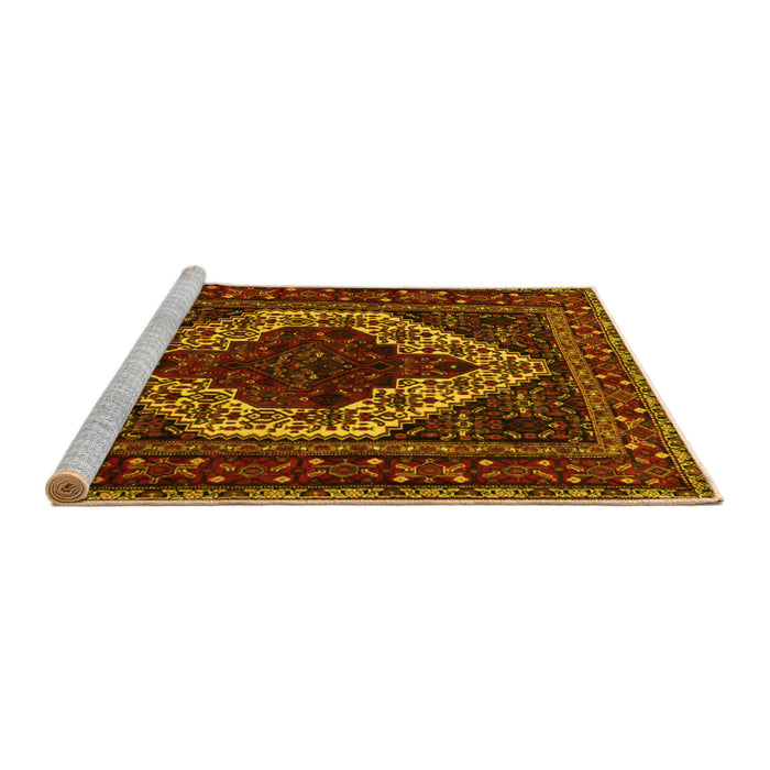 Sideview of Machine Washable Persian Yellow Traditional Rug, wshtr2230yw
