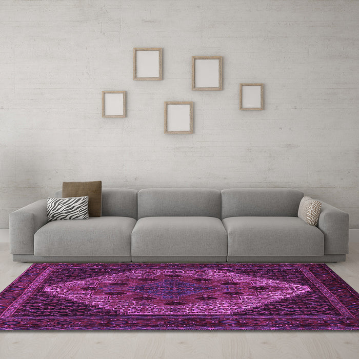 Machine Washable Persian Purple Traditional Area Rugs in a Living Room, wshtr2231pur