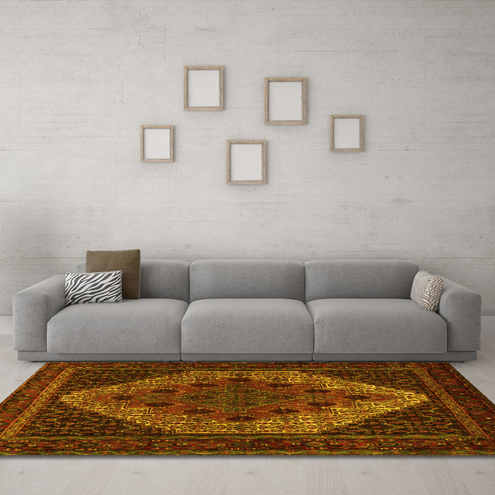 Machine Washable Persian Yellow Traditional Rug in a Living Room, wshtr2231yw