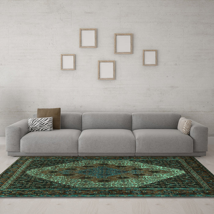 Machine Washable Persian Turquoise Traditional Area Rugs in a Living Room,, wshtr2231turq