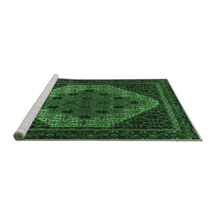 Sideview of Machine Washable Persian Emerald Green Traditional Area Rugs, wshtr2231emgrn