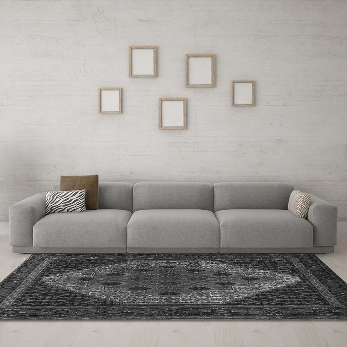 Machine Washable Persian Gray Traditional Rug in a Living Room,, wshtr2231gry