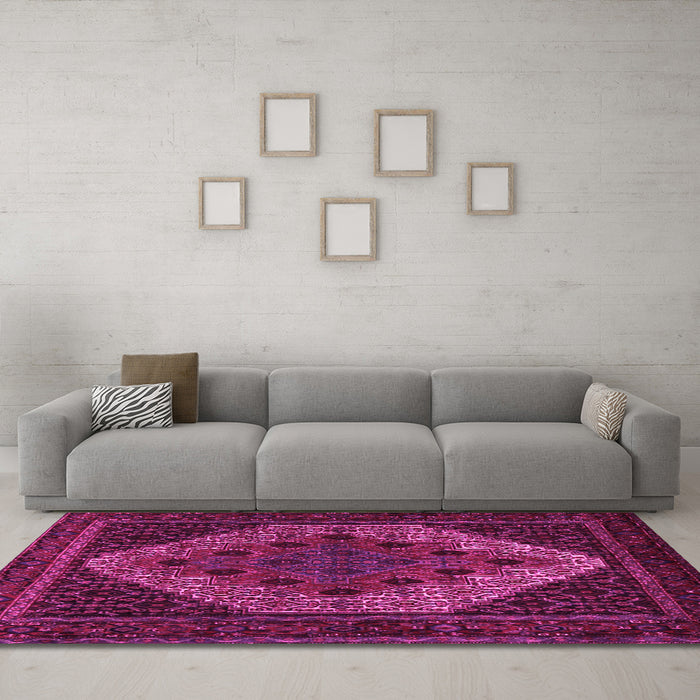 Machine Washable Persian Pink Traditional Rug in a Living Room, wshtr2231pnk