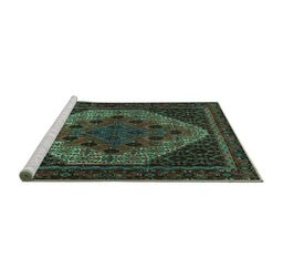 Sideview of Machine Washable Persian Turquoise Traditional Area Rugs, wshtr2231turq