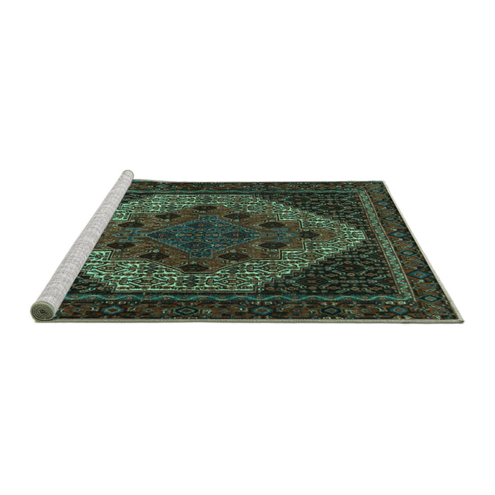 Sideview of Machine Washable Persian Turquoise Traditional Area Rugs, wshtr2231turq