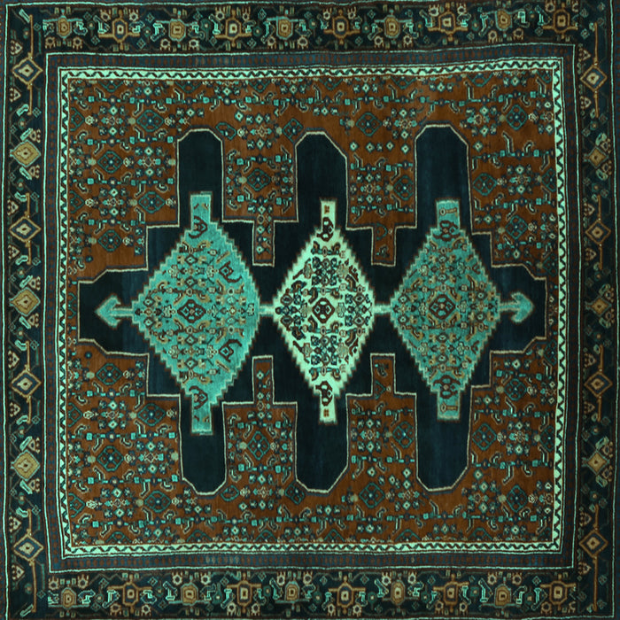 Square Machine Washable Persian Turquoise Traditional Area Rugs, wshtr2232turq