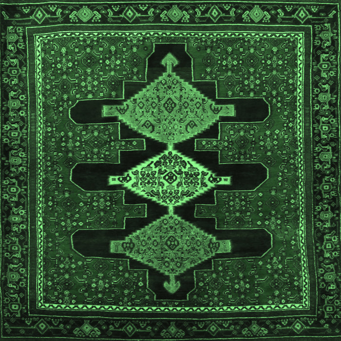 Square Machine Washable Persian Emerald Green Traditional Area Rugs, wshtr2232emgrn