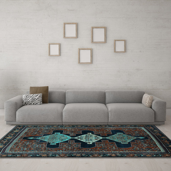 Machine Washable Persian Light Blue Traditional Rug in a Living Room, wshtr2232lblu