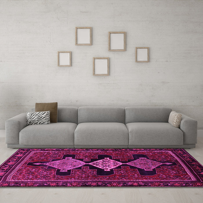 Machine Washable Persian Pink Traditional Rug in a Living Room, wshtr2232pnk