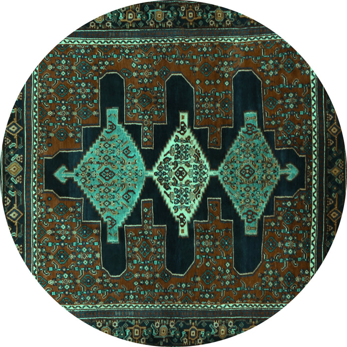 Round Machine Washable Persian Turquoise Traditional Area Rugs, wshtr2232turq