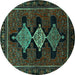 Round Machine Washable Persian Turquoise Traditional Area Rugs, wshtr2232turq