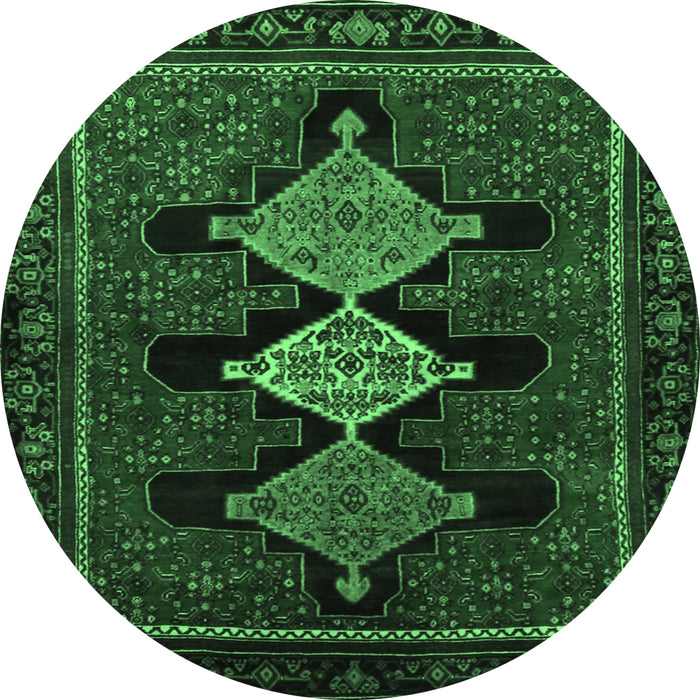 Round Persian Emerald Green Traditional Rug, tr2232emgrn