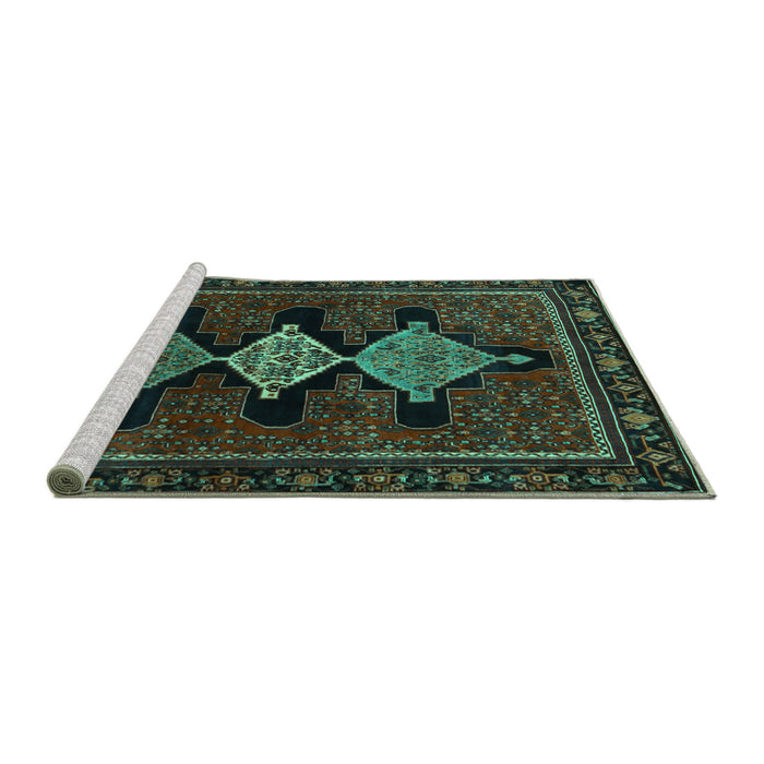 Sideview of Machine Washable Persian Turquoise Traditional Area Rugs, wshtr2232turq