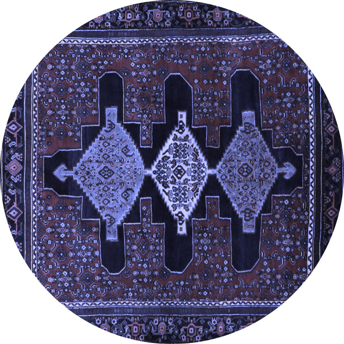 Round Machine Washable Persian Blue Traditional Rug, wshtr2232blu