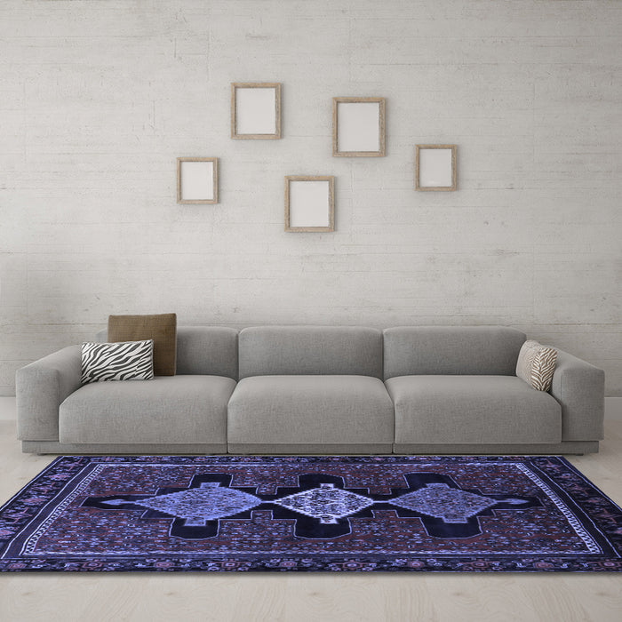 Machine Washable Persian Blue Traditional Rug in a Living Room, wshtr2232blu