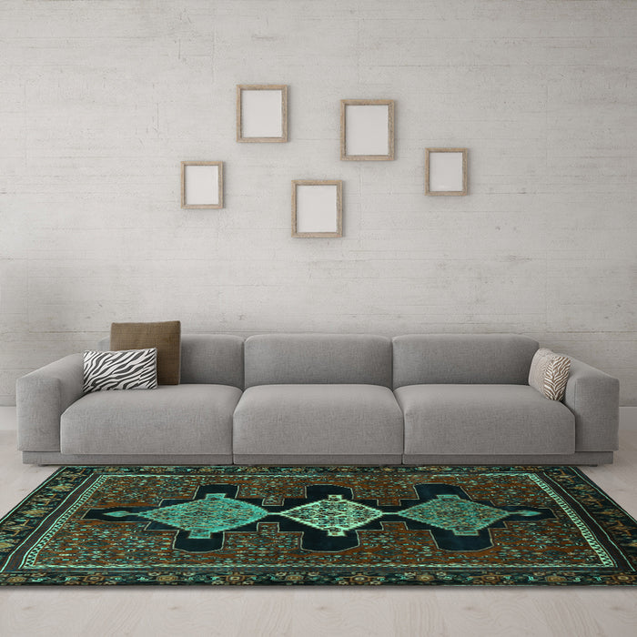 Machine Washable Persian Turquoise Traditional Area Rugs in a Living Room,, wshtr2232turq