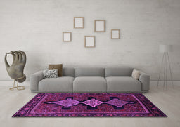 Machine Washable Persian Purple Traditional Area Rugs in a Living Room, wshtr2232pur