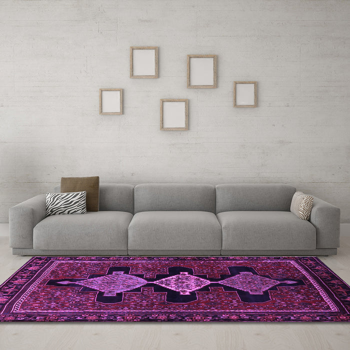 Machine Washable Persian Purple Traditional Area Rugs in a Living Room, wshtr2232pur