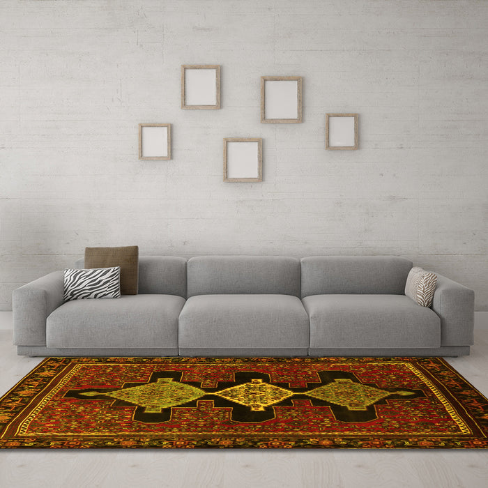 Machine Washable Persian Yellow Traditional Rug in a Living Room, wshtr2232yw