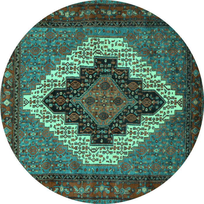Round Machine Washable Persian Turquoise Traditional Area Rugs, wshtr2233turq