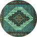 Round Machine Washable Persian Turquoise Traditional Area Rugs, wshtr2233turq