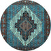 Round Machine Washable Persian Light Blue Traditional Rug, wshtr2233lblu