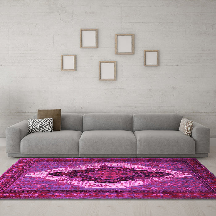 Machine Washable Persian Pink Traditional Rug in a Living Room, wshtr2233pnk